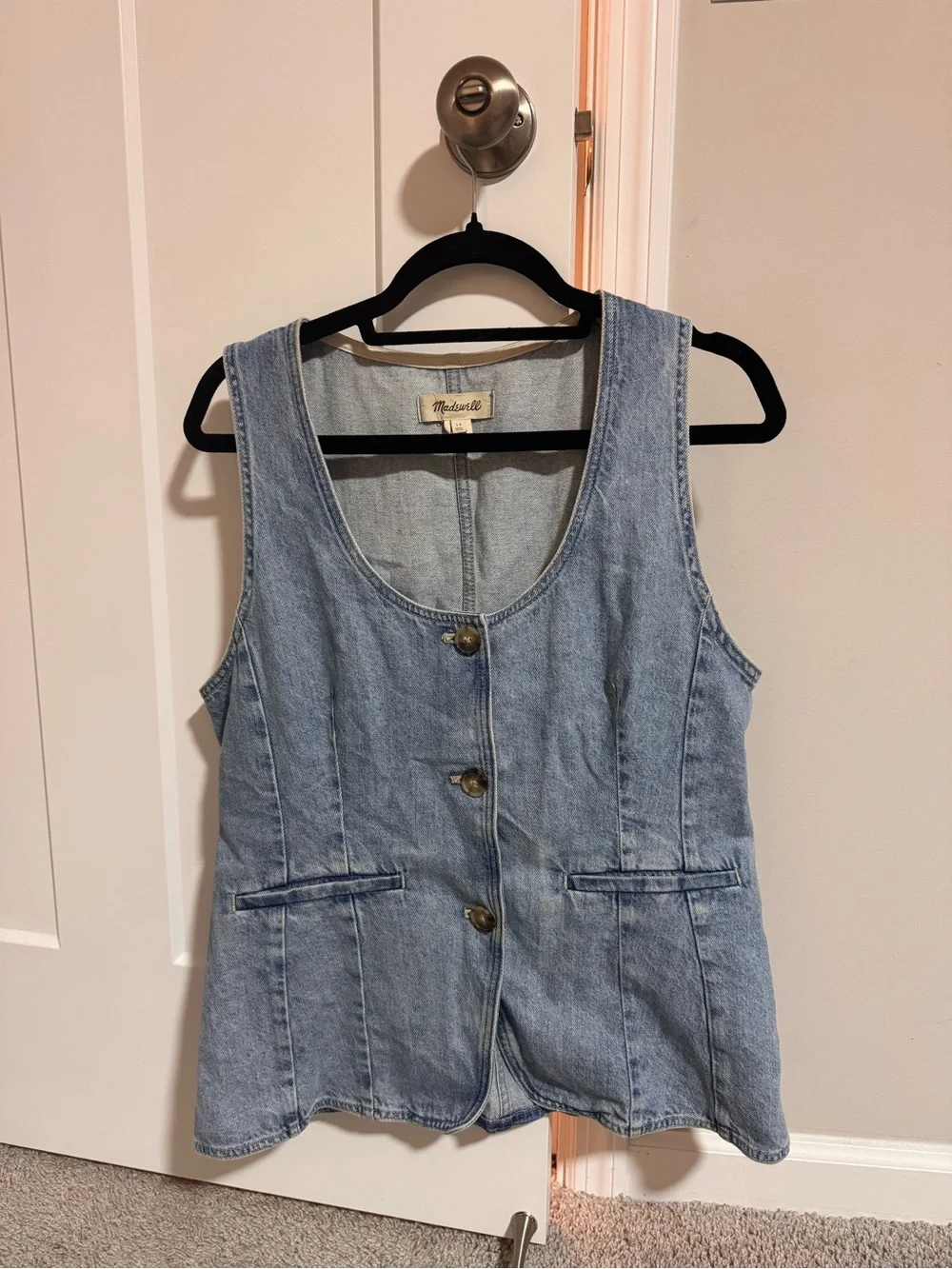 Madewell Light Wash Denim Scoopneck Cutaway Vest